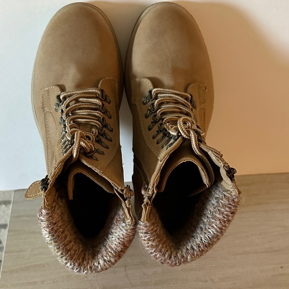 Tan Lace-Up Ankle Boots